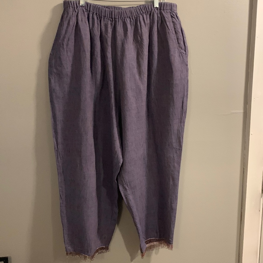 Flax Linen Pants. Lavender size 3G. Elastic waist.